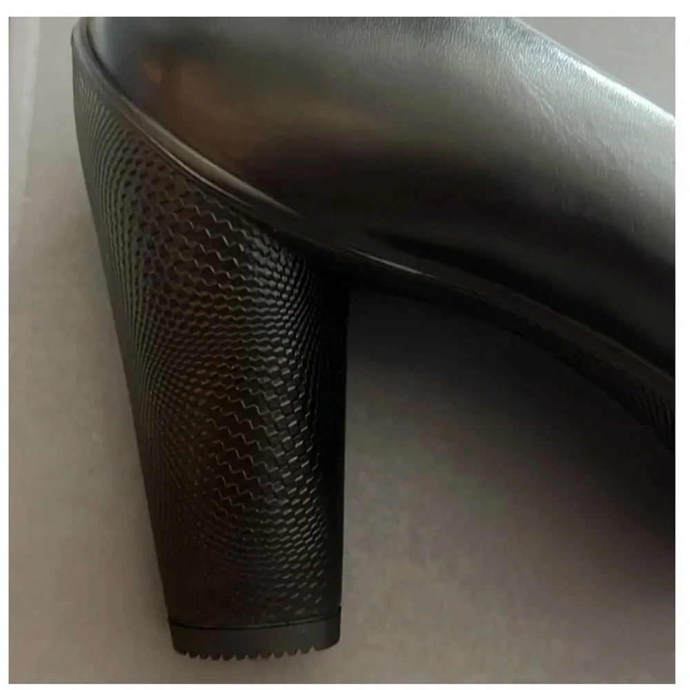 Ecco Sculptured 75 Black Leather Block Heel Pump size 40 US 9-9.5